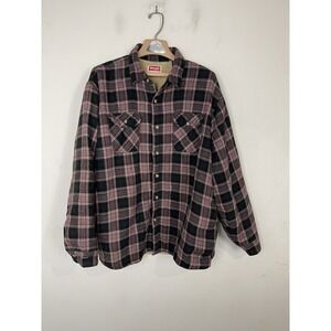 Wrangler Mens Shirt Jacket 2XL Plaid Flannel Sherpa Lined Button Up Red Black